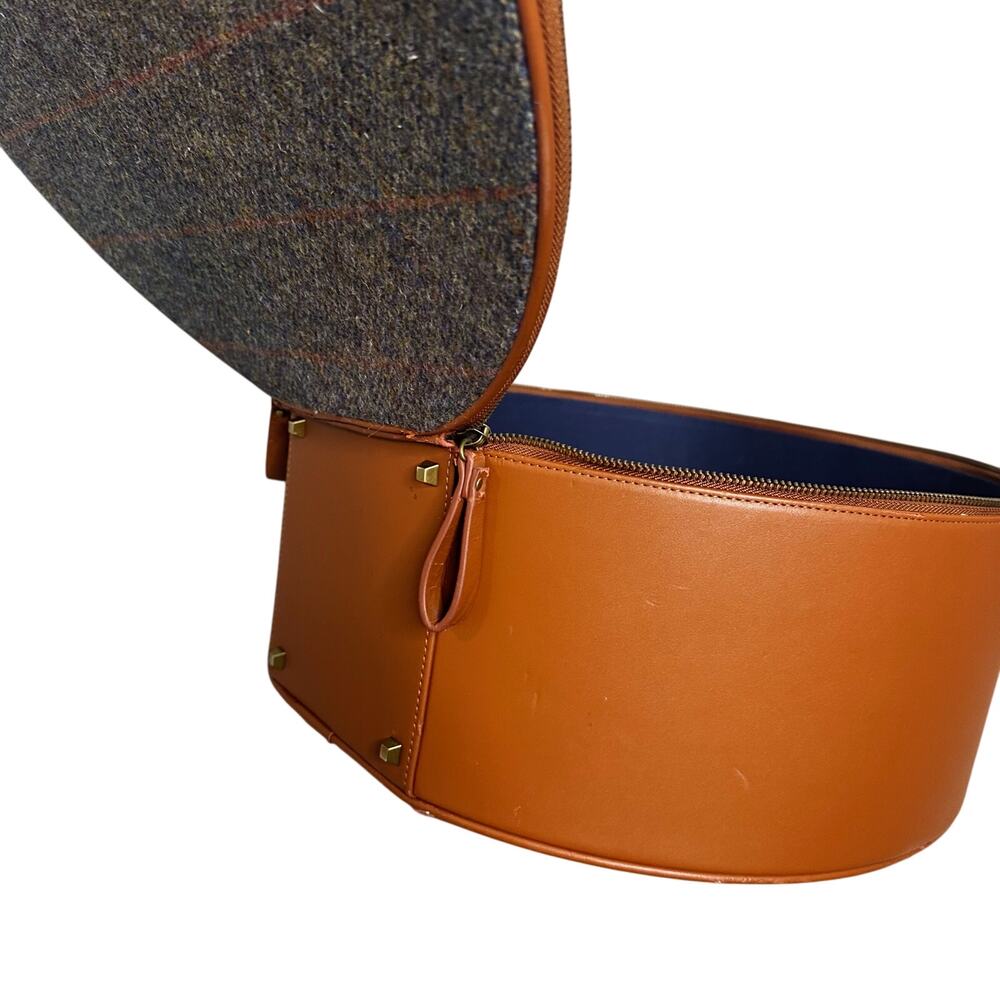 Goorin Bros RARE Tweed Leather Travel Hat Case Box Zipper Pocket Top Handle - Picture 12 of 14